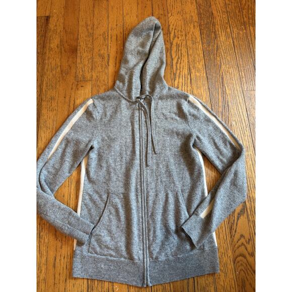 Worth New York 100% Cashmere Hoodie Womens Small Gray Full Zip Sweater Striped - Picture 1 of 7